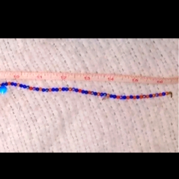 Handmade Women's Blue Orange Beaded Necklace Handcrafted - Picture 9 of 10